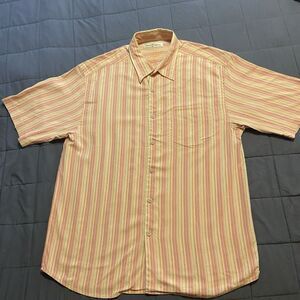 Tommy Bahama 100% Silk Shirt Men's XL Striped Short Sleeve Tropical Resort Butto